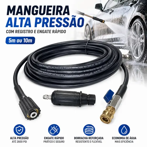 Mangueira Alta Pressão Com Registro e Engate Rápido Para Electrolux, Intech, Tekna, Worker, Bricotec