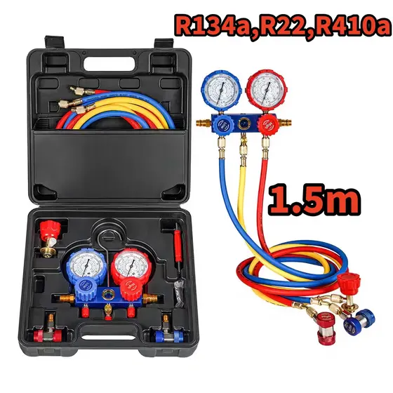 Manômetro Manifold Ar Condicionado Automotivo R134a R22a R410a Maleta Mangueiras