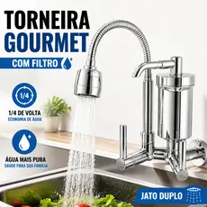 Torneira Gourmet Filtro de Parede Cozinha Flexível Jato Duplo Cromada Luxo 1/4 de volta