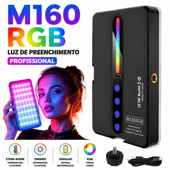 Luz de preenchimento e luz quente para fotografia LED RGB 2700k-6500k Luz fotográfica profissional portátil recarregável