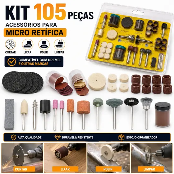 Kit 105 Acessorios Micro Retifica Dremel Compativel Lixar Cortar Polir
