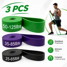 Super Bands Elásticos Extensores – Crossfit, Musculação e Treino Funcional (3 Resistências)