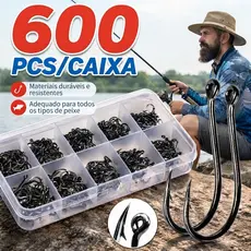 Kit Pesca: 600 Anzóis nos Tamanhos 3 ao 12 com Estojo de Armazenamento