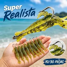10/30 Iscas Camarão Artificial Silicone Com Anzol 40mm Realista
