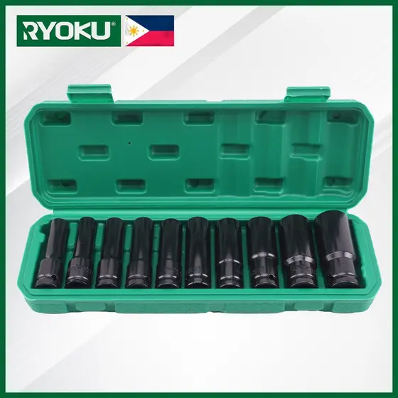 RYOKU Chave De Impacto Soquete 10 Peças Conjunto 1/2 De Tomada De Energia Elétrica 8 A 24mm Resistente