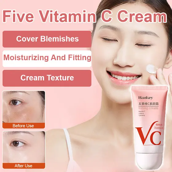 【Fácil e Rápido】[5x Vitamin C Brightening] Creme CC/Vitamina C/Hidratante/Clareador/Creme para o Dia