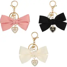 Conjunto de 3 Pingentes para Bolsa, Laço Rosa, Charm para Bolsa, Chaveiro, Laço Fofo, Chaveiro para Carro, Anel de Chave