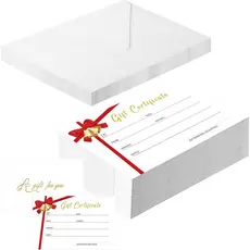 50 Conjuntos de Certificados de Presente de Natal em Branco com 50 Envelopes de Presente Correspondentes, Fita Vermelha,
