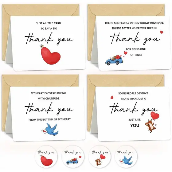 Pacote com 20 Cartões de Agradecimento Ilustrados e Fofos com Envelopes – Cartões de Apreciação para Funcionários, 4x6 P
