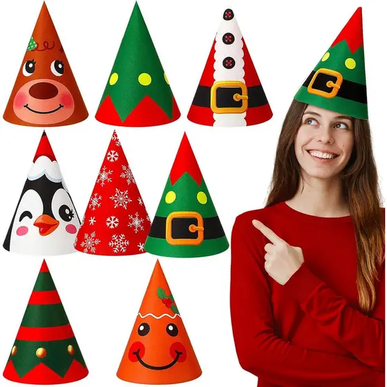 8 Chapéus de Elfo de Natal em Feltro, Chapéus de Anão para Festa de Natal, Acessórios para Fantasias de Adultos