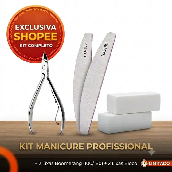 Unha Profissional Alicate Cuticula Corte Inox + Lixa Bumerangue + Lixa Bloco