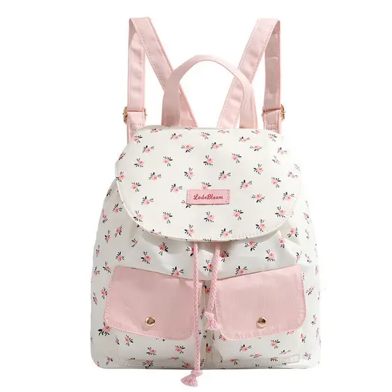 Mochila de Lona Floral Original DIY Alta Estética Fofa para Mulheres Grande Capacidade Mochila de Viagem Mochila Escolar