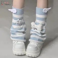 Aquecedores De Pernas GERYRUD , Meias Harajuku Com Listras Azuis E Brancas Originais Desleixadas Estilo Japonês Asas