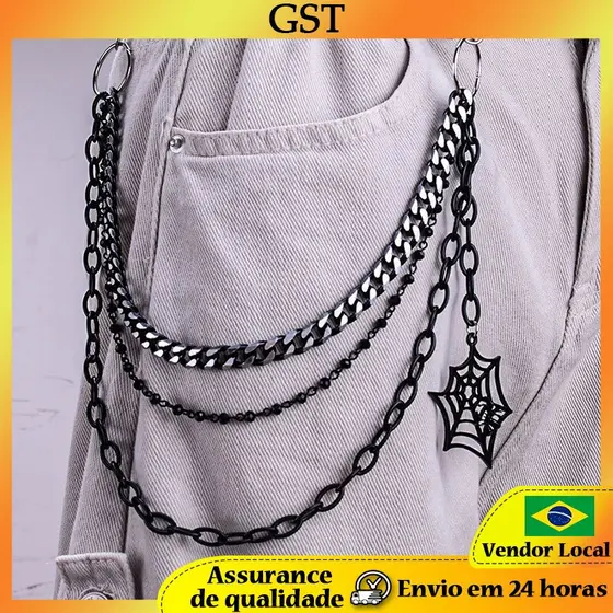 Moda calças escuras corrente All-Match aranha cintura corrente Punk calças corrente Jeans acessórios