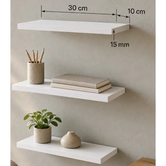 Kit 3 Prateleiras Flutuantes MDF Cru 30x10cm 15mm Nicho Decorativo de Parede Cozinha Sala Banheiro Escritorio