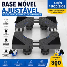 Base Universal para Máquina de Lavar e Geladeira Suporte Ajustável Anti Vibração Anti Deslizante com Rodinhas Traváveis