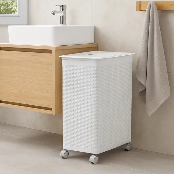 Roupeiro Rattan 50l Niquelart Cesto Multiuso Com Rodinhas Cor Branco Organizador Preto Marrom Banheiro Lavanderia