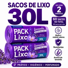 Kit 2 Rolos Saco de Lixo 30L Lavanda Perfumado Reforçado Neutraliza Odores 59x62