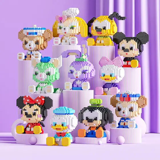 Boneca luminosa de desenho animado, blocos de construção, modelo de montagem de partículas, luz noturna criativa, brinqu