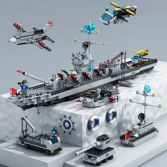 Grande porta-aviões blocos de construção montagem brinquedos inteligência navio de guerra crianças presentes aniversário