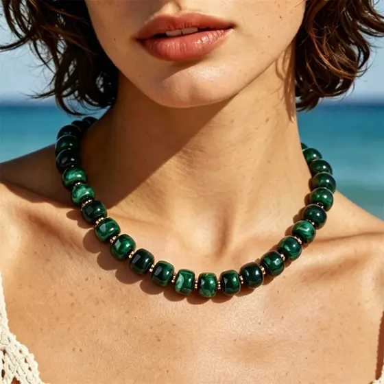 High-End clavícula corrente frisado estilo étnico colar acrílico verde escuro resina colar feminino