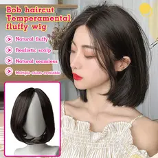 【Ajuste Perfeito】Peruca Feminina Cabelo Curto Estilo Bobo Fibra Sintética Leve Natural
