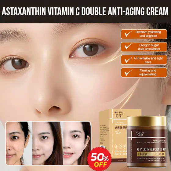 [Rosto Brilhante e Jovem] JC-Creme Facial com Astaxantina/Vitamina C/Reduz Rugas