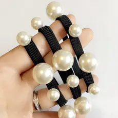 Simples bonito meninas grandes pequenos rebites pérola anel de cabelo corda de cabelo preto gravata rabo de cavalo tranç