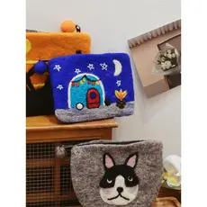 Nepal artesanal lã feltro moeda bolsa filhote de cachorro bonito fone de ouvido saco titular do cartão armazenamento seg