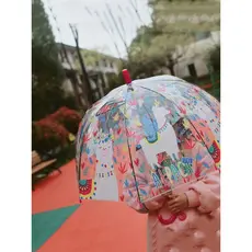 Bonito colorido Alpaca arqueado guarda-chuva jardim de infância crianças Semi-crianças automático transparente plástico