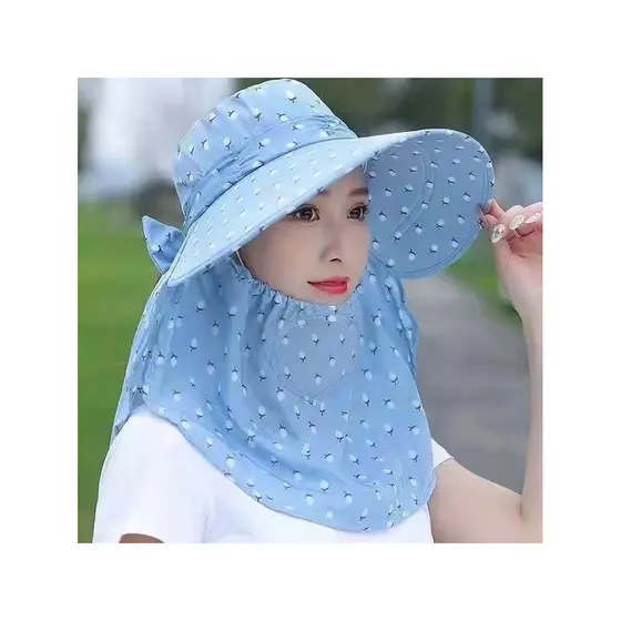 Proteção facial Proteção para pescoço Aba grande Proteção solar Chapéu de sol feminino primavera verão pode amarrar rabo