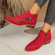 2025 outono Martin botas novo estilo botas curtas salto grosso Casual antiderrapante zíper vermelho botas femininas bota