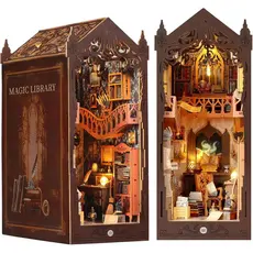 Kit DIY Book Nook - Modelo 3D de Estante com LED - Quebra-Cabeça 3D de Madeira - Conjunto de Casa em Miniatura DIY - Dec