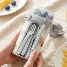 Portátil luz comida dupla camada de plástico salada copo café da manhã frutas lanche fresco-mantendo caixa com garfo sel