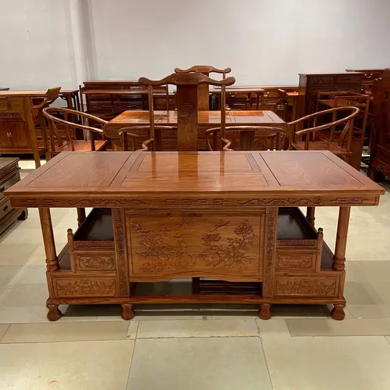 Mesa de chá de mogno combinação de cadeira doméstica madeira maciça peônia mesa de chá escritório mesa de chá novo chinê