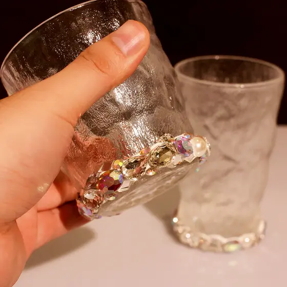 Influenciador doméstico gradiente glaciar padrão vidro de alto valor cravejado de diamantes pérola copo de água suco xíc