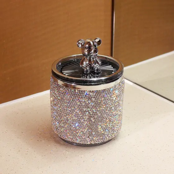Cotonetes de algodão de luxo com luz de diamante, caixa de armazenamento de cosméticos, tubo de armazenamento de fio den