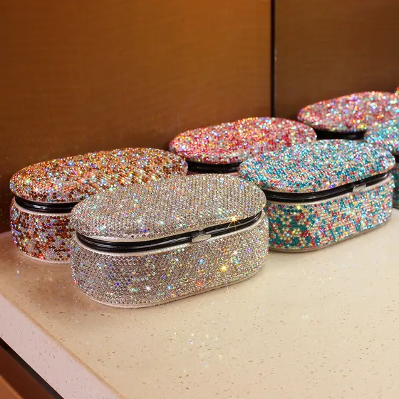 Caixa de armazenamento de jóias de diamante de alta qualidade com espelho anel brincos colar flanela caixa de armazename