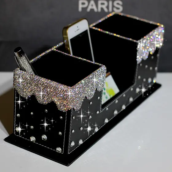 High-End couro strass caneta titular criativo moda escritório ornamentos diamante caneta titular do cartão de visita con