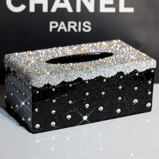 High-End couro diamante adesivo caixa de tecido diamante criativo caixa de papel de tecido caixa de papel doméstico esti
