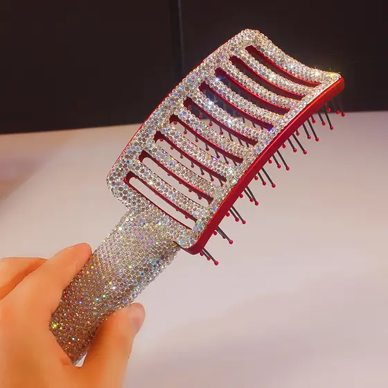 Cabelo liso feminino cravejado de diamantes Cabelo curvo soprando pente grande curvo pente de fileira grande soprando ca