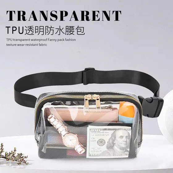 LULU Mesmo Estilo Bolsa de Cintura À Prova D 'Água Transparente Bolsa de Cintura Grossa Esportes Ao Ar Livre Correndo Fi