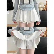 Saia plissada branca feminina verão 2026 novo estilo rua frita única saia bonita pequena saia esportiva Anti-reflexo