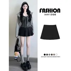 Saia plissada de órgão preto feminina outono 2025 novo estilo cintura alta mais magro olhar a linha saia pequena saia jk