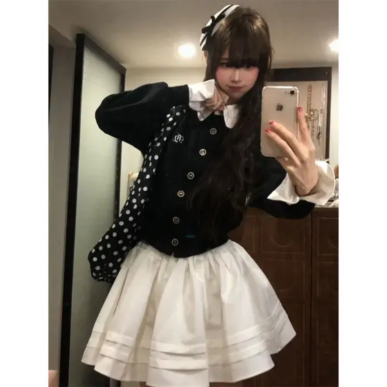 Saia branca Bud feminina primavera outono 2026 novo estilo pequeno fofo princesa saia cintura alta jk saia plissada