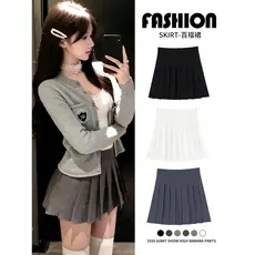 Saia plissada de lã cinza feminina enorme linda saia curta 2026 primavera novo estilo estilo Preppy cintura alta saia ma