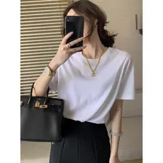 Puro algodão branco versão solta camiseta feminina verão comprimento médio longo algodão de secagem rápida Bottoming cam
