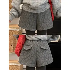 Cinza Shorts de malha feminino exterior Wear inverno estilo coreano cintura alta mais magro olhar a linha pequeno engros