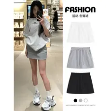 Saia cinza 2026 primavera Design cordão Casual esportes Hip saia cintura alta quente menina a linha saia curta
