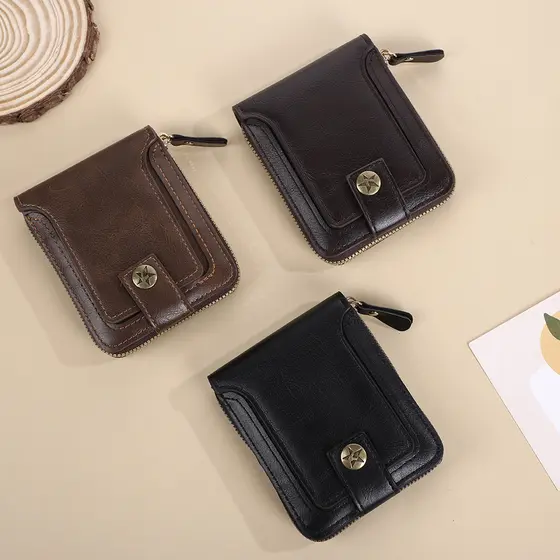 Carteira Masculina Novo Estilo De PU Couro Zíper - 10 Slots e Moedas Fecho De Ferrolho